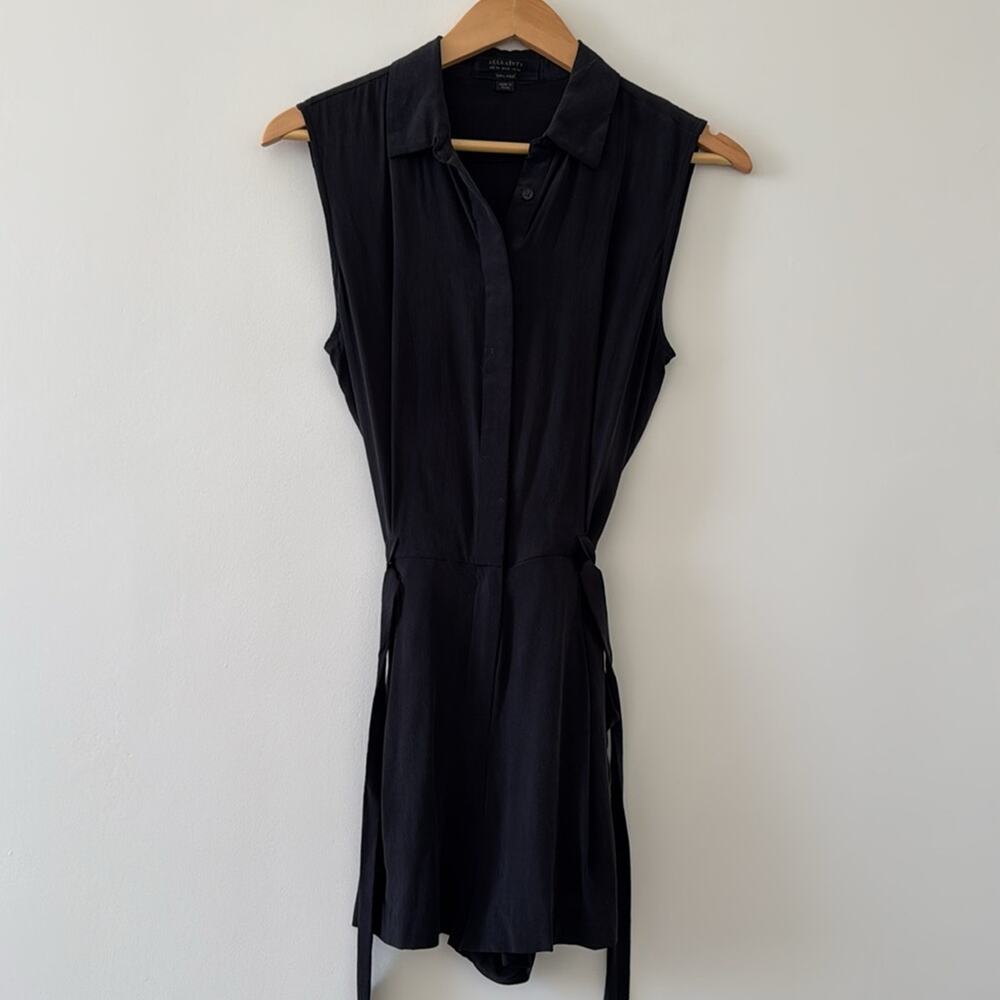 AllSaints Nila Silk Playsuit Black Belted Romper Size 6 Minimalist Coquette - Picture 6 of 6